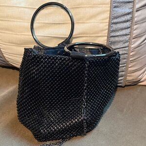 Black Beaded Ring-Handle Women's Handbag